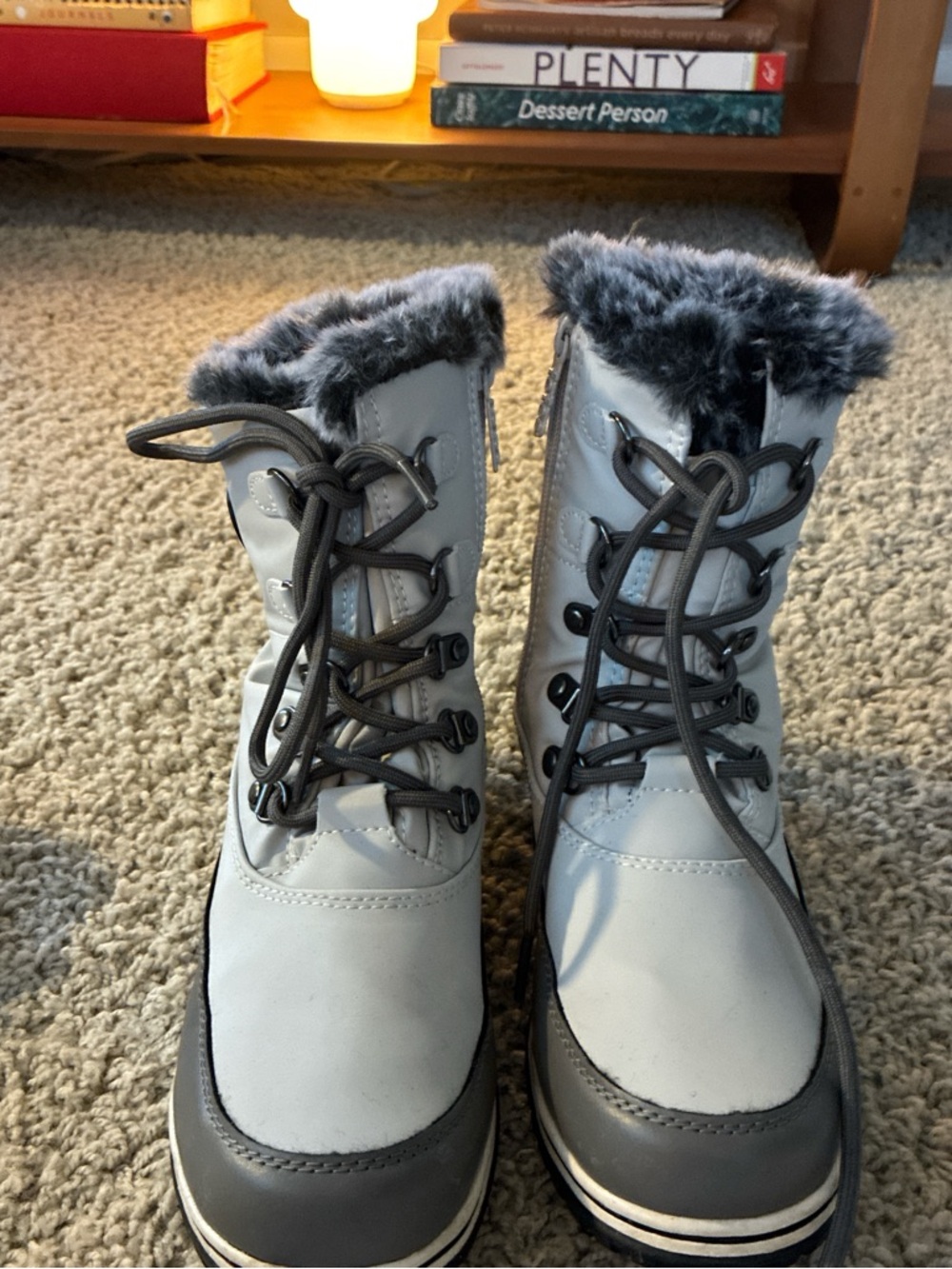 Women's Gray Faux-Fur Winter Lace-Up Boots